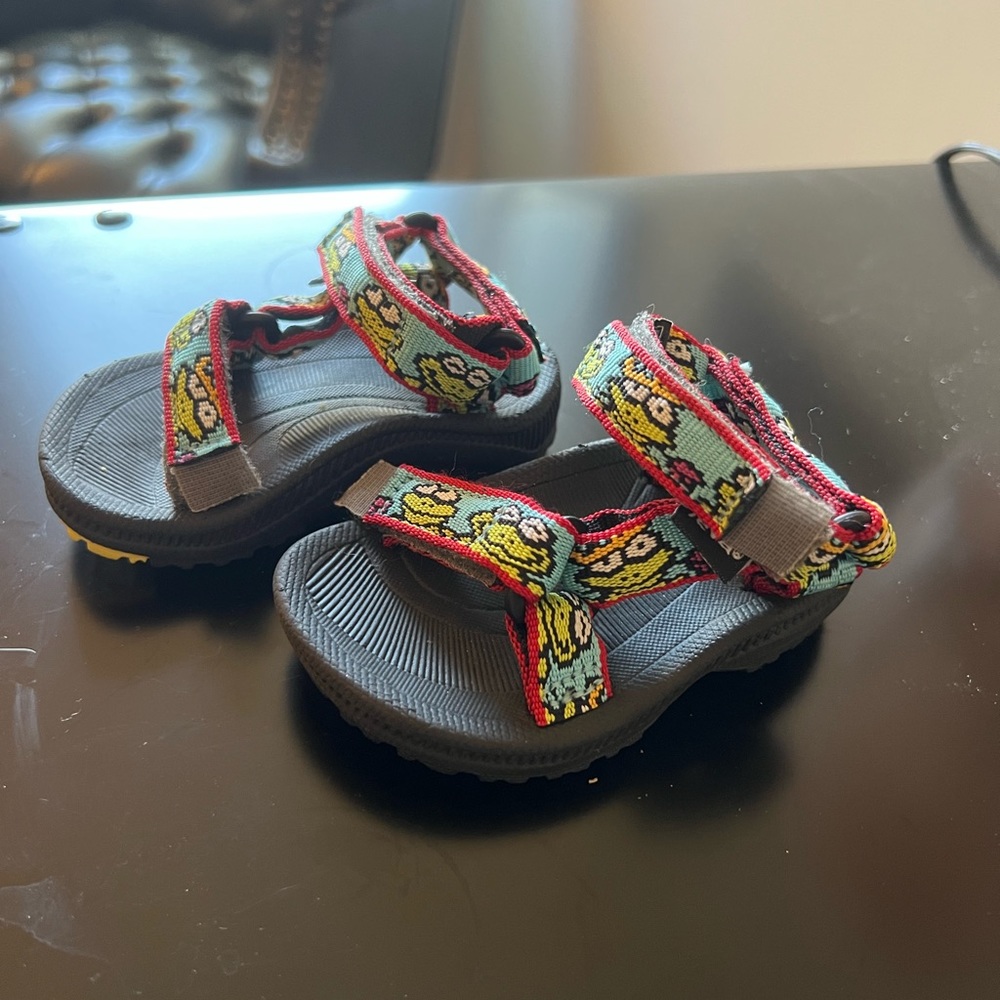 Kids Black Sandals with Colorful Patterned Straps